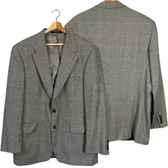 Lauren Ralph Lauren Houndstooth Silk Wool Sport Coat Jacket Blazer Men's 44R